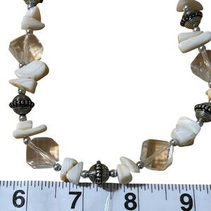Bohemian Beaded Necklace Natural Shell Clear Crystal Silver Tone Unique Gift